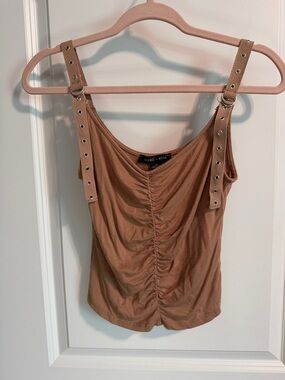 silence + noise Tan Ruched Tank with Buckle Straps